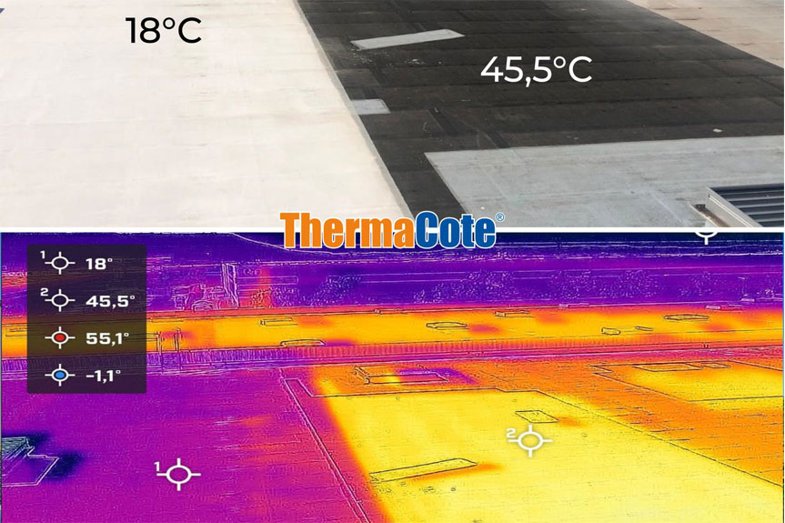 Comparativa con cámara térmica de techo con aislante térmico cerámico thermacote